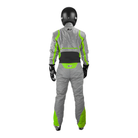 The back of the gray and green SFI 3.2A/5 homologated K1 RaceGear Precision II SFI Racing Suit.