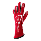 The back of the red SFI 3.3/5 homologated K1 RaceGear Track 1 Nomex Racing Gloves.