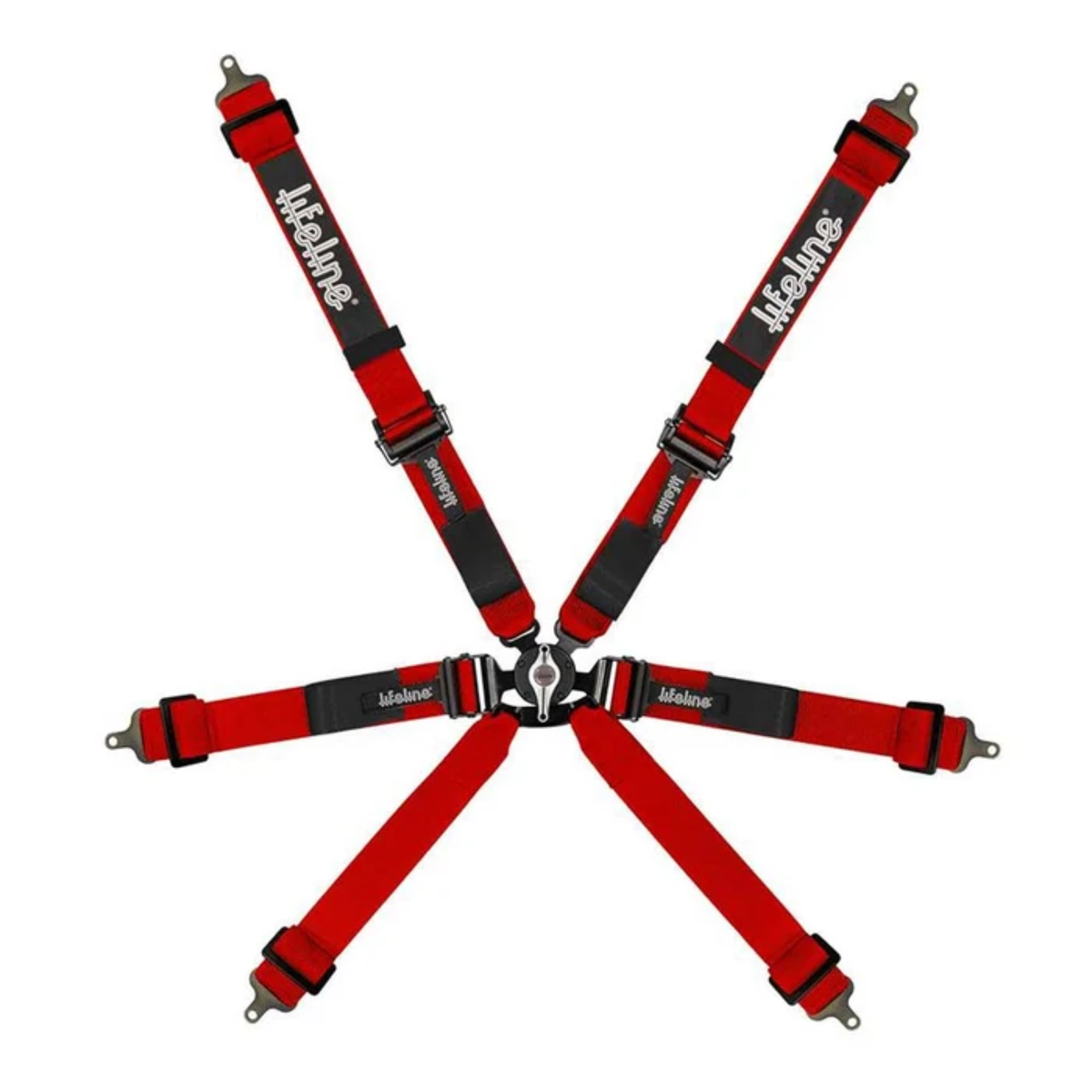 The red FIA 8853-2016 homologated Lifeline Copse Racing Harness.