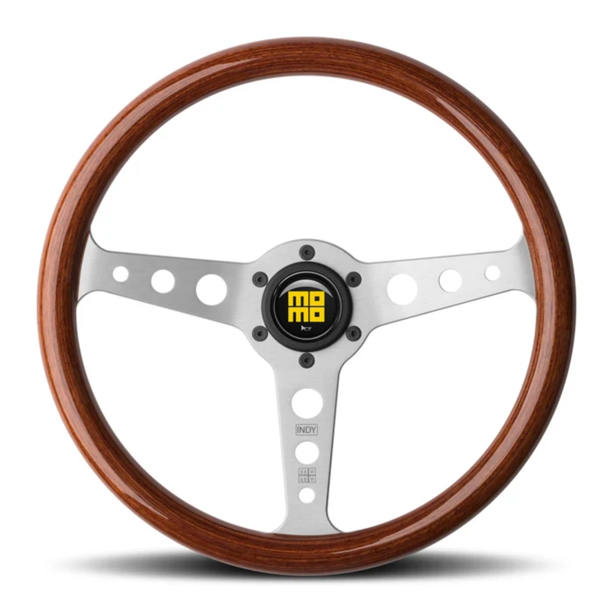 The solid Mahogany wood Momo Heritage Indy Steering Wheel.