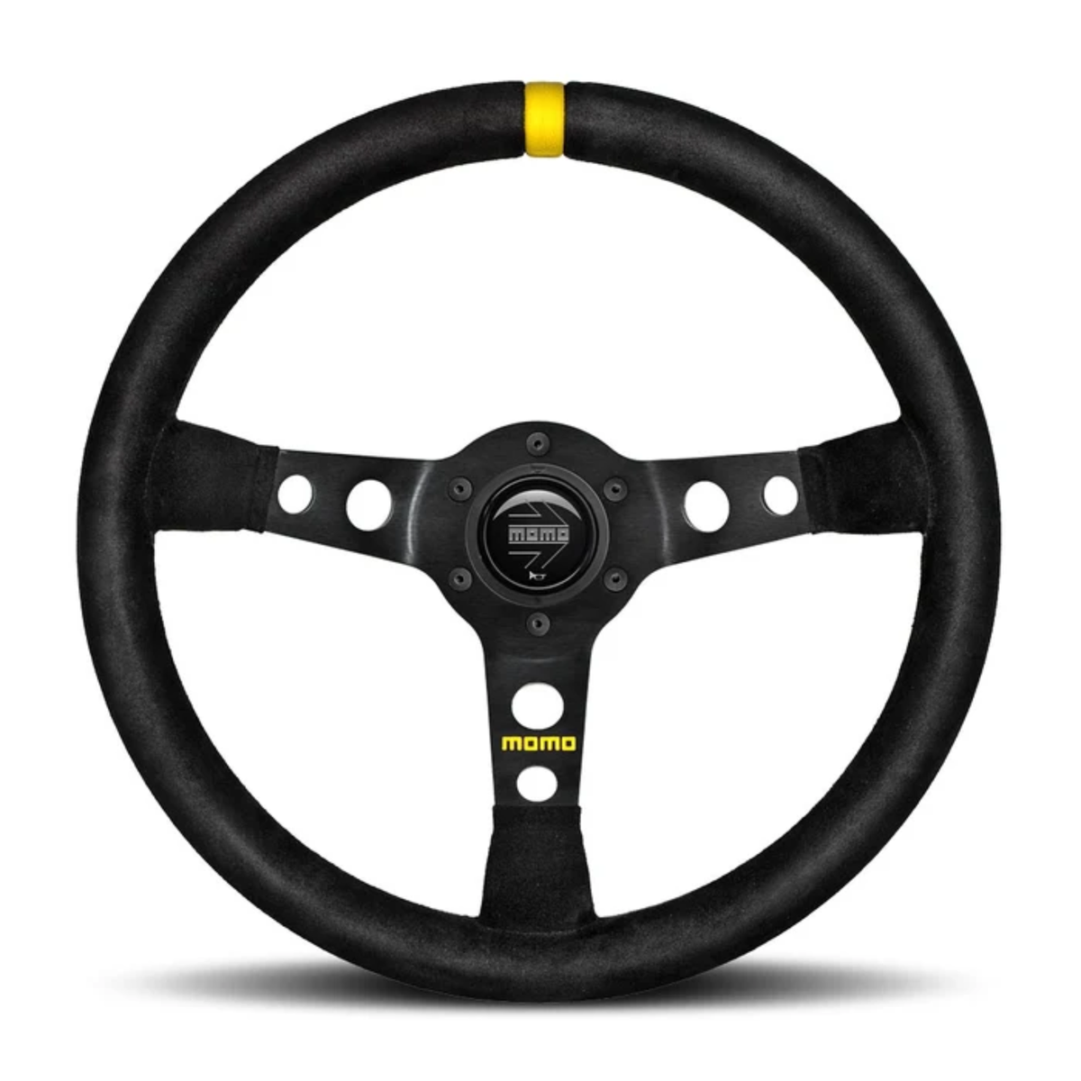 The black suede Momo Mod 07 Steering Wheel.