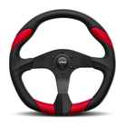 The black and red Momo Quark Steering Wheel.