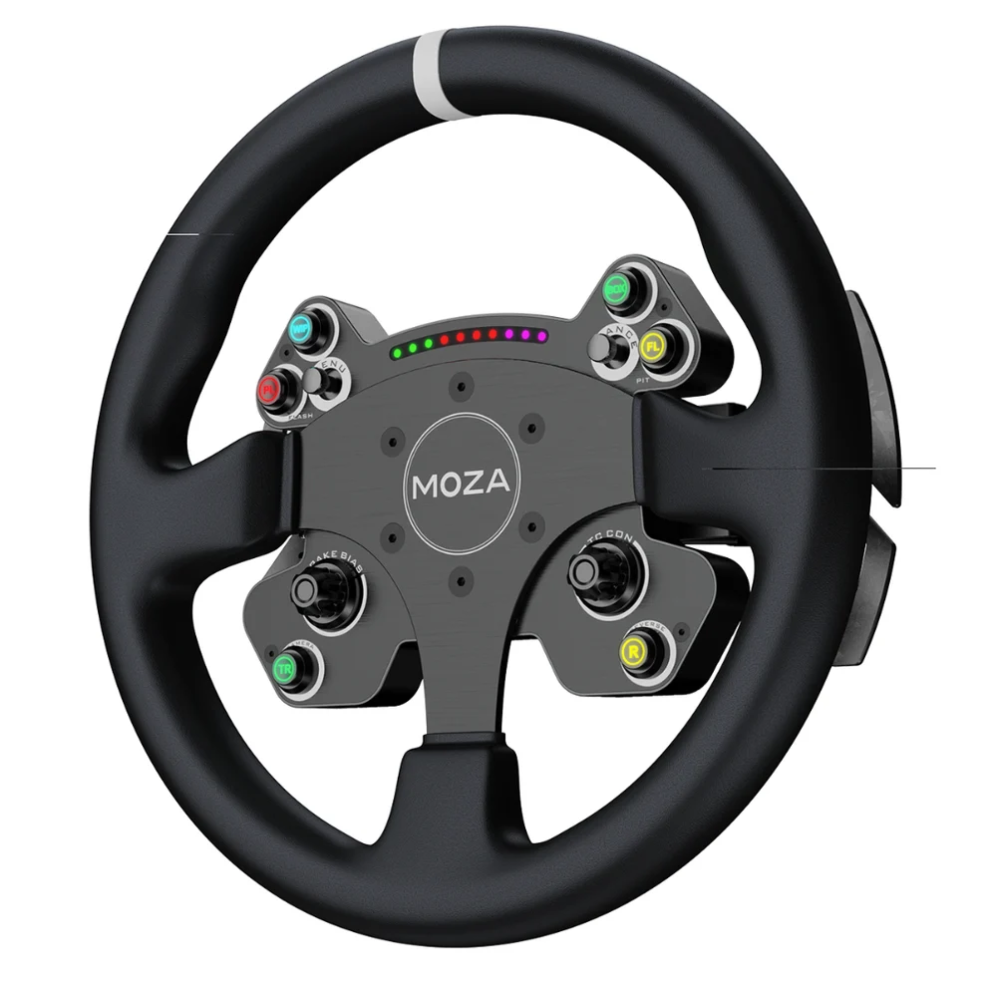 The MOZA Racing CS V2P Steering Wheel at an angle.