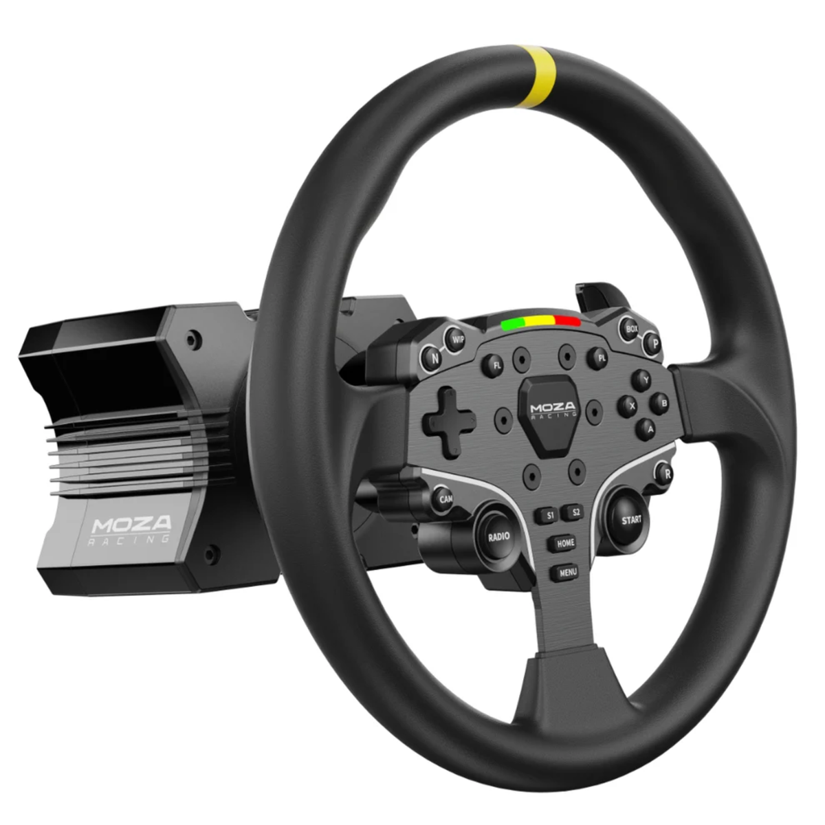The Moza Racing ES 12 Inch Steering Wheel Mod with the sim racing wheel and wheelbase.