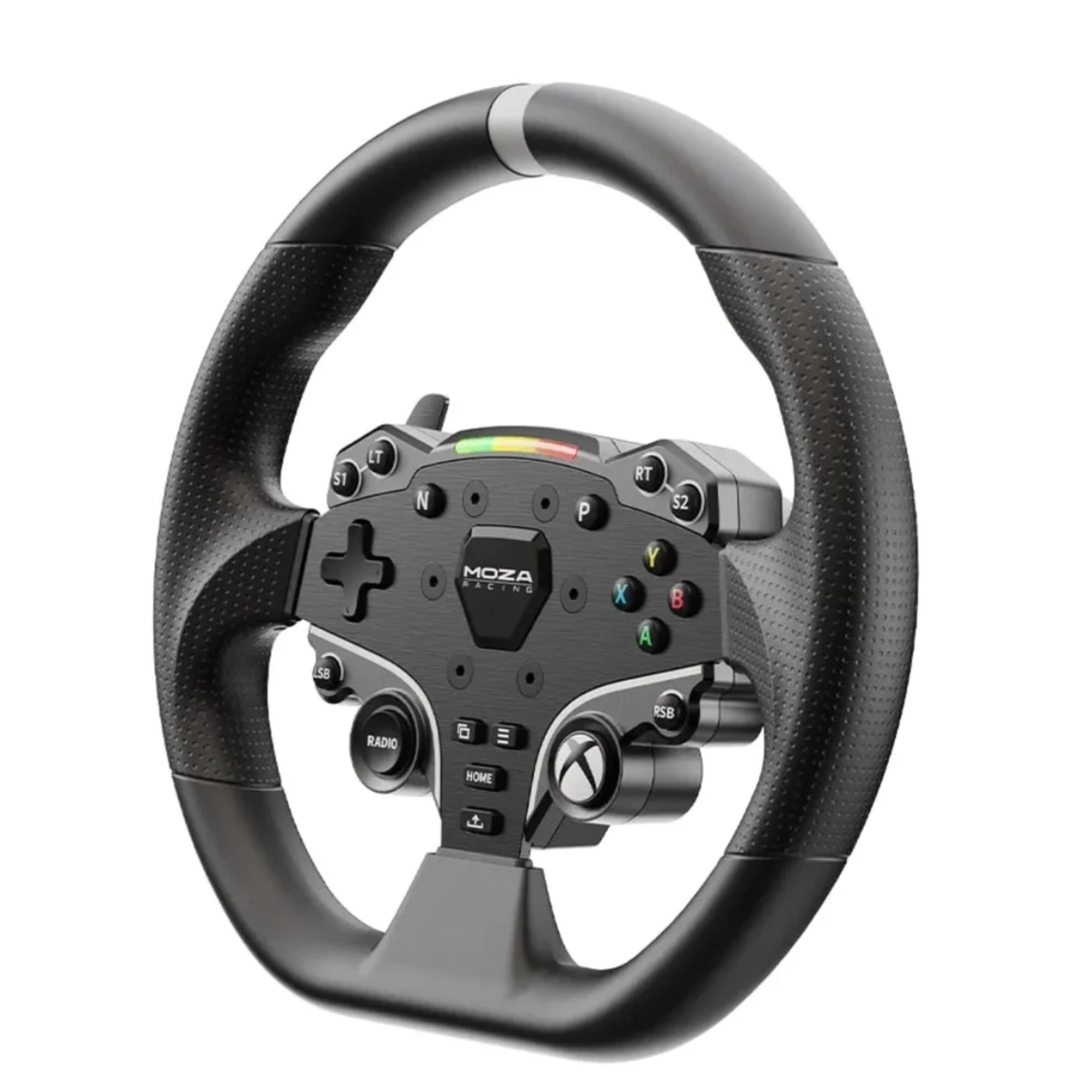 The Moza Racing ESX Steering Wheel at an angle.