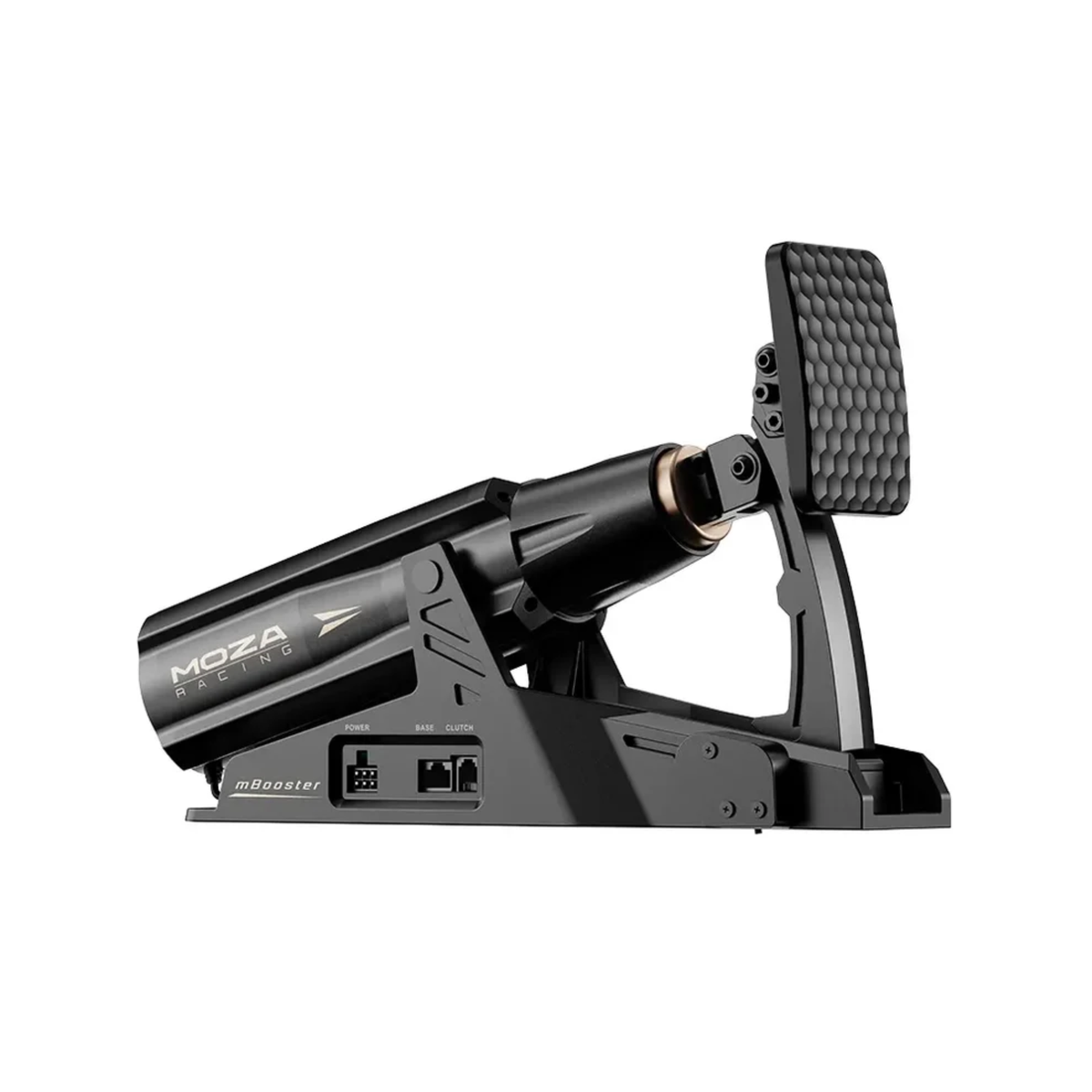 The Moza Racing mBooster Active Pedal at an angle.