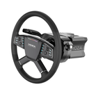 The Moza Racing Multi-Function Stalks with a sim racing steering wheel from the side.