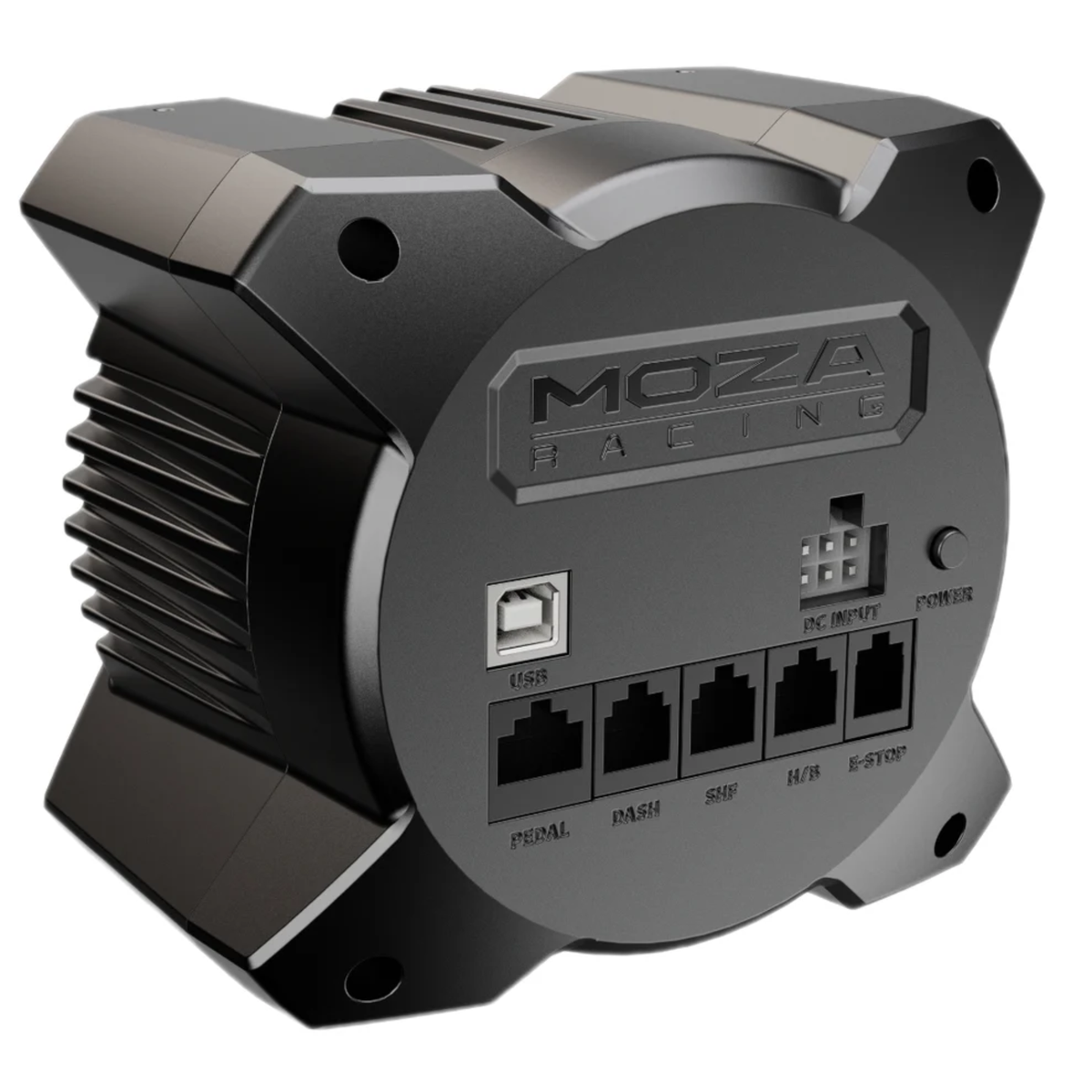 The wheelbase from the Moza Racing R3 PC Sim Racing Bundle connection points.