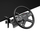 The steering wheel from the Moza Racing R5 Truck Driving Bundle mounted on a desk.