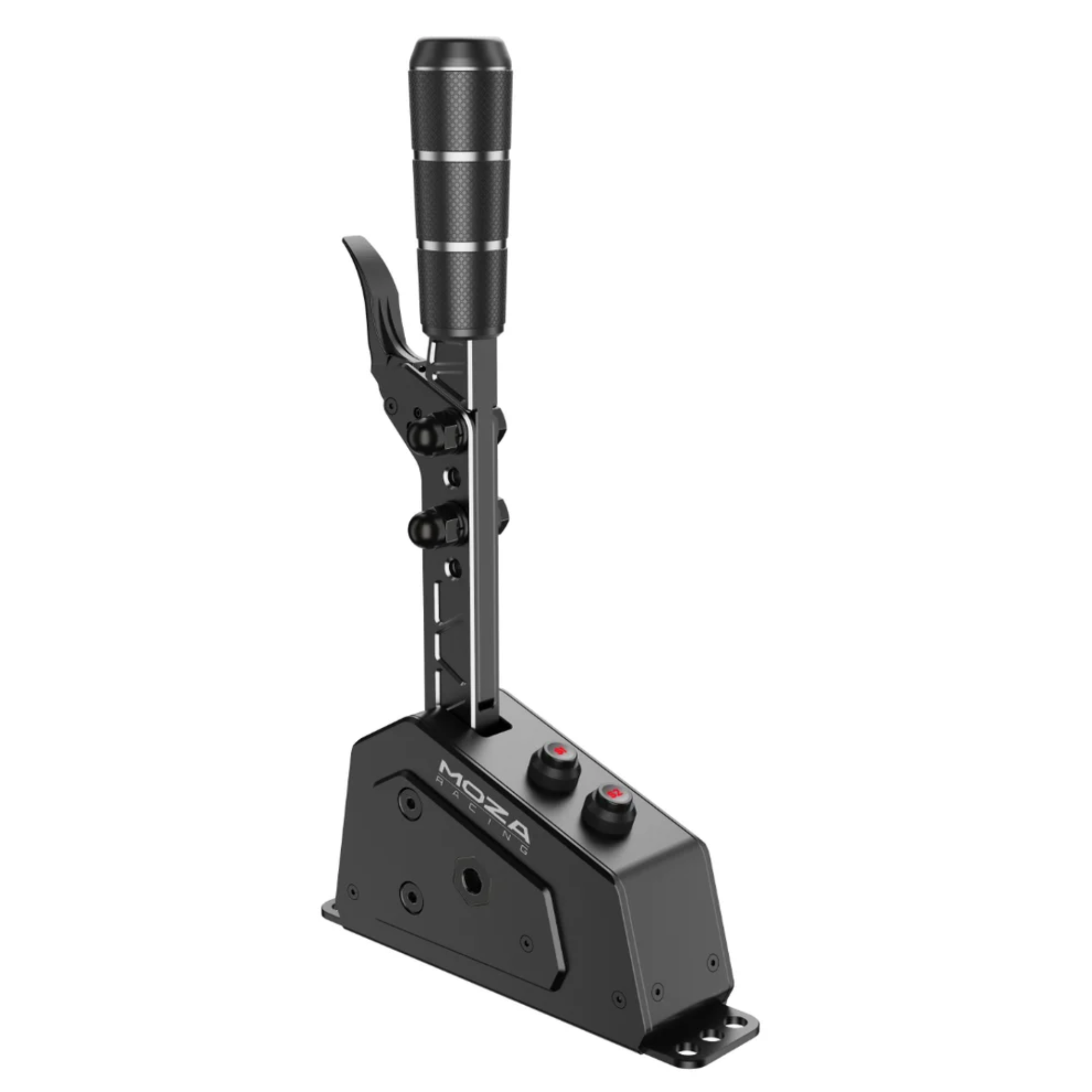 The Moza Racing SGP Sequential Shifter at an angle showing the knobs.