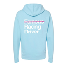 The back of the light blue Not Famous Racing Driver Hoodie from Not Famous Racing Apparel.