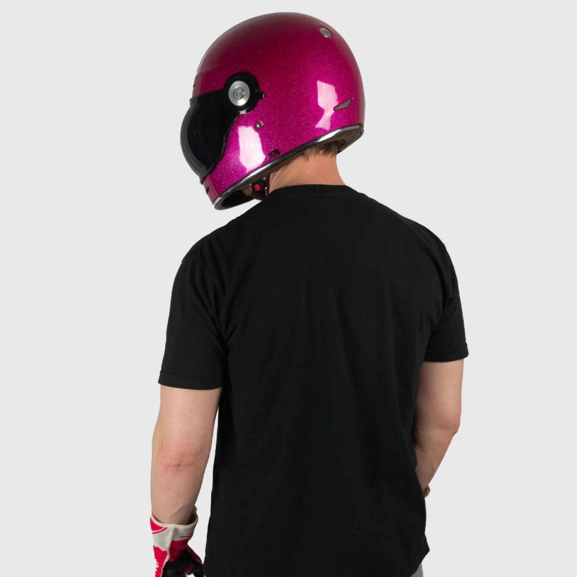 The Not Famous Racing Driver T-Shirt on a model showing the back of the shirt.