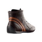 The back and heel of the dark brown OMP Carrera Low Racing Shoes.