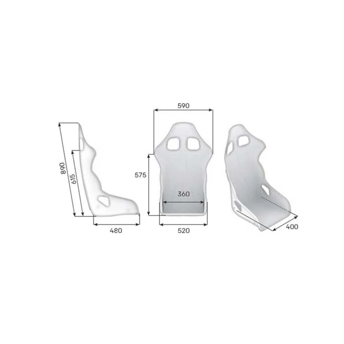 The dimensions of the FIA 8855-1999 homologated OMP Champ-R Racing Seat.