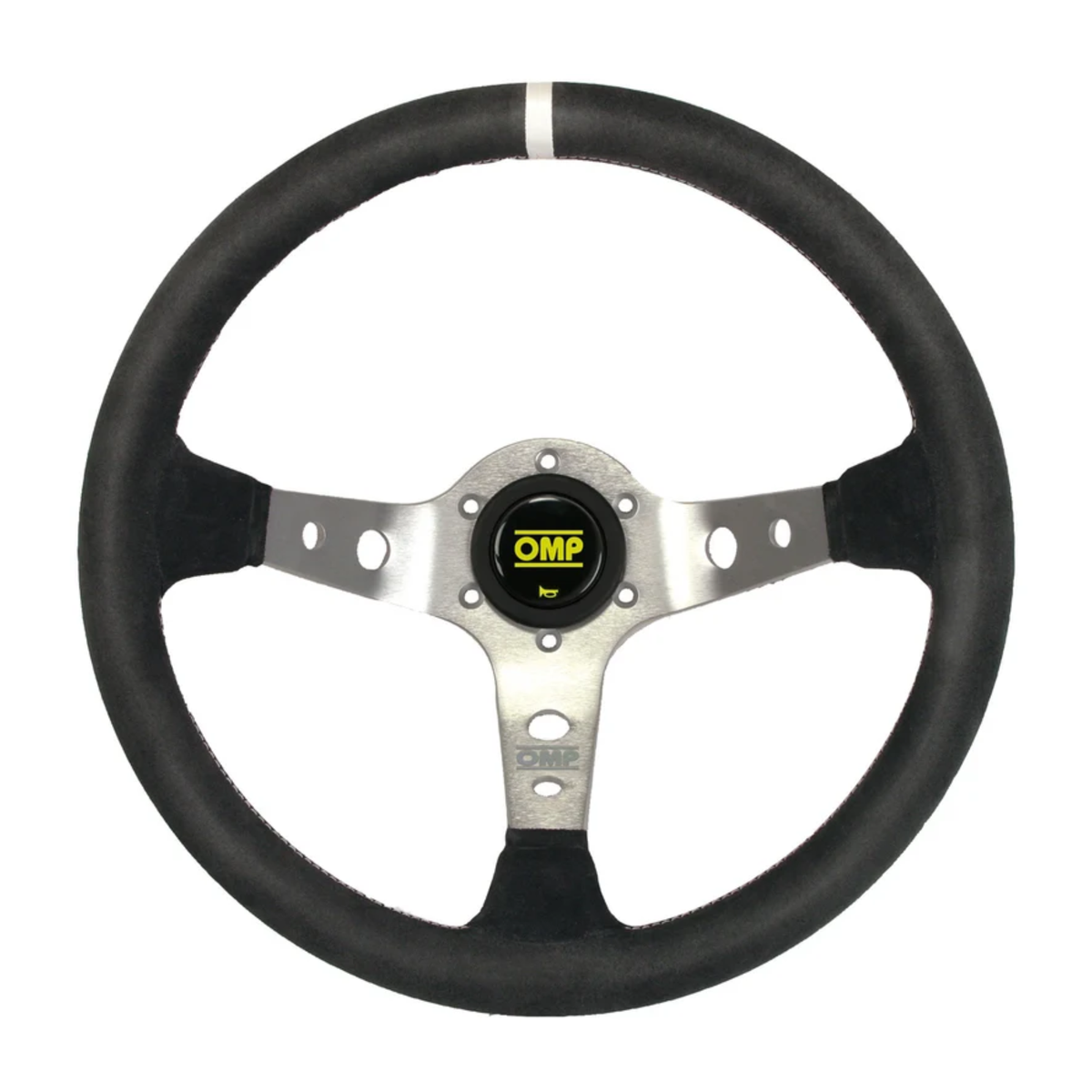 The black suede OMP Corsica Steering Wheel with silver spokes.