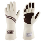 The white 2024 model OMP Dijon Racing Gloves.