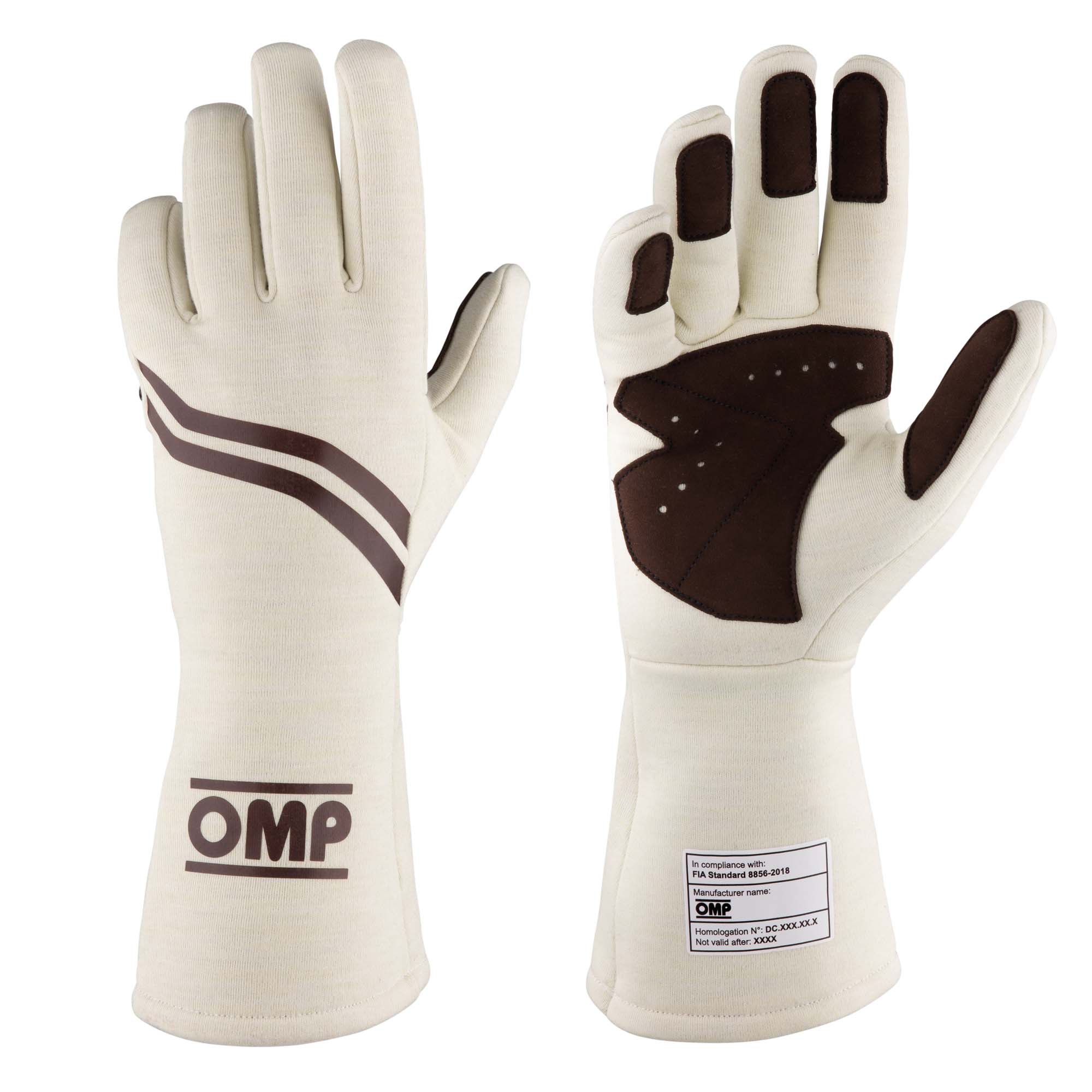 The white 2024 model OMP Dijon Racing Gloves.