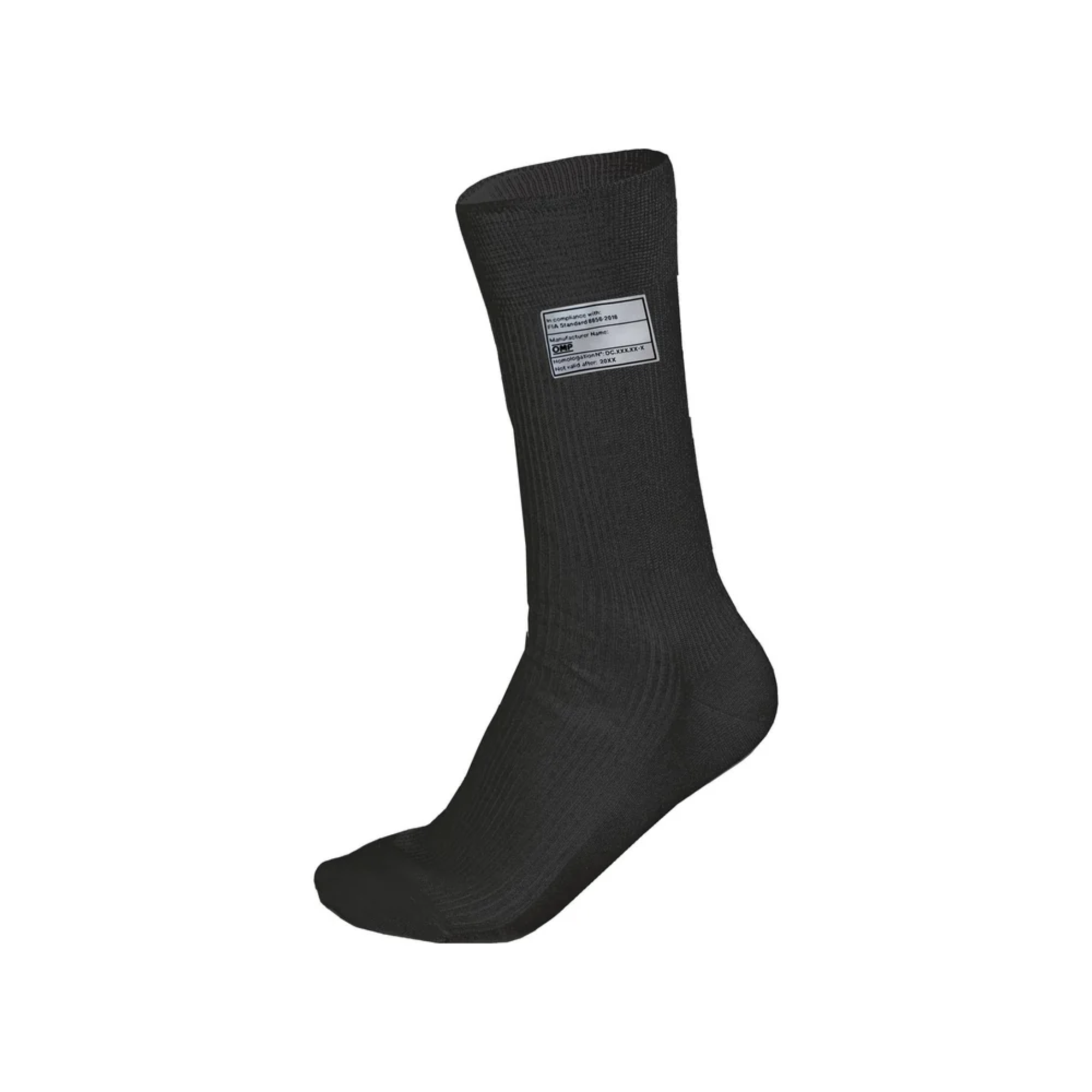 The FIA 8856-2018 certified black OMP Fire Resistant Racing Socks.