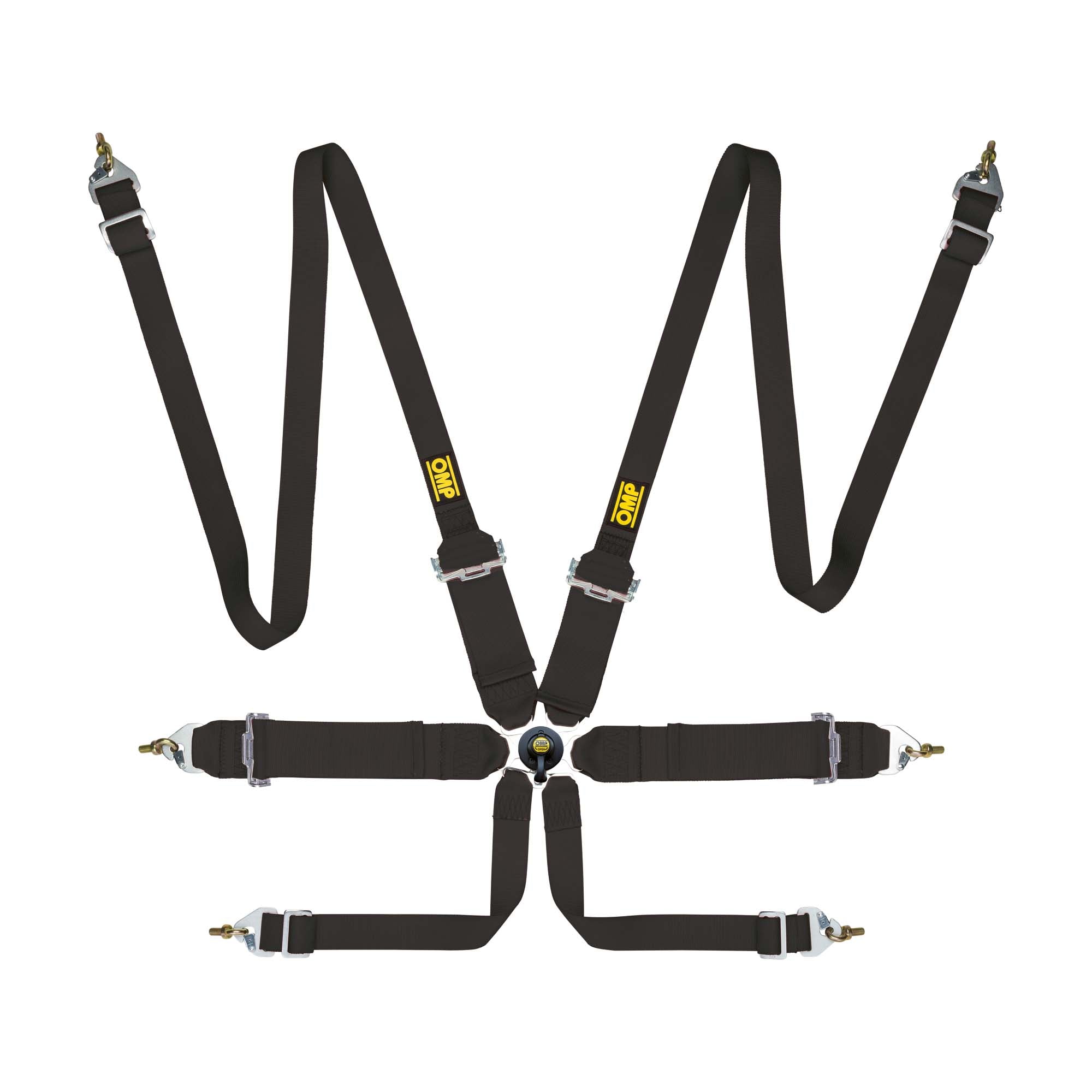 The FIA 8853-2016 rated black OMP First 3+2 Racing Harness.