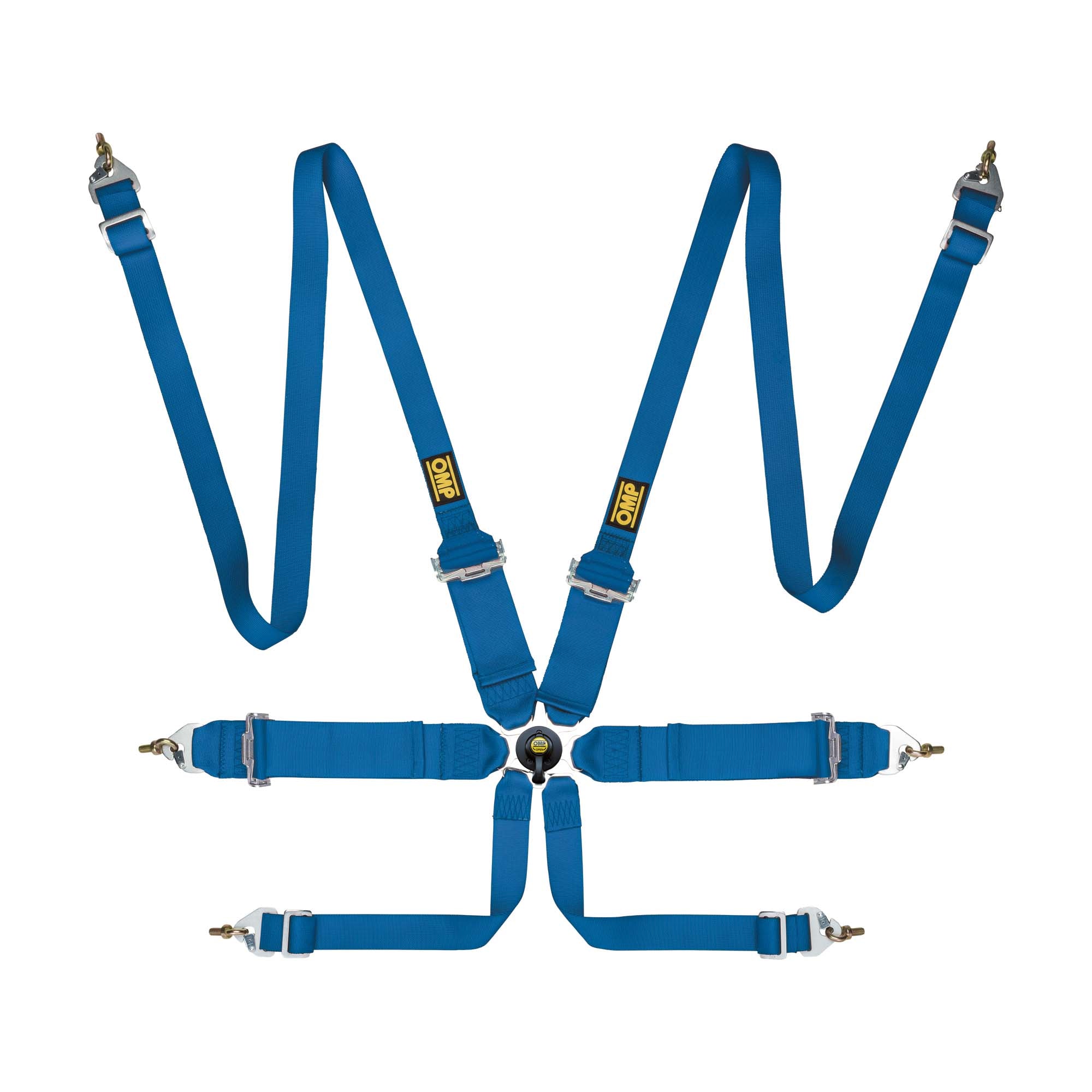 The FIA 8853-2016 rated blue OMP First 3+2 Racing Harness.