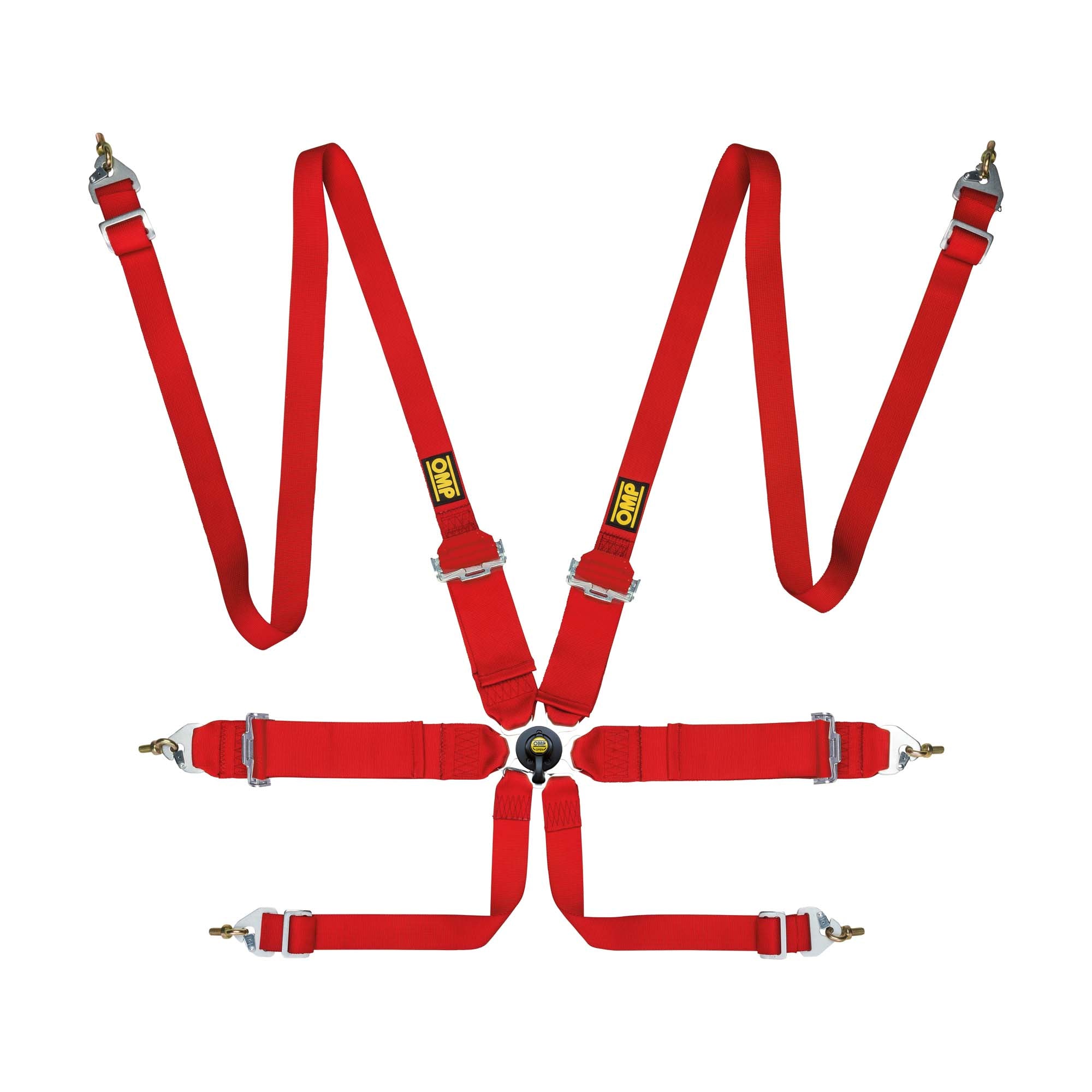 The FIA 8853-2016 rated red OMP First 3+2 Racing Harness.