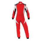 The 2024 model red and white OMP First Evo Racing Suit.