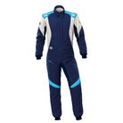 The navy and cyan OMP First Evo Racing Suit.
