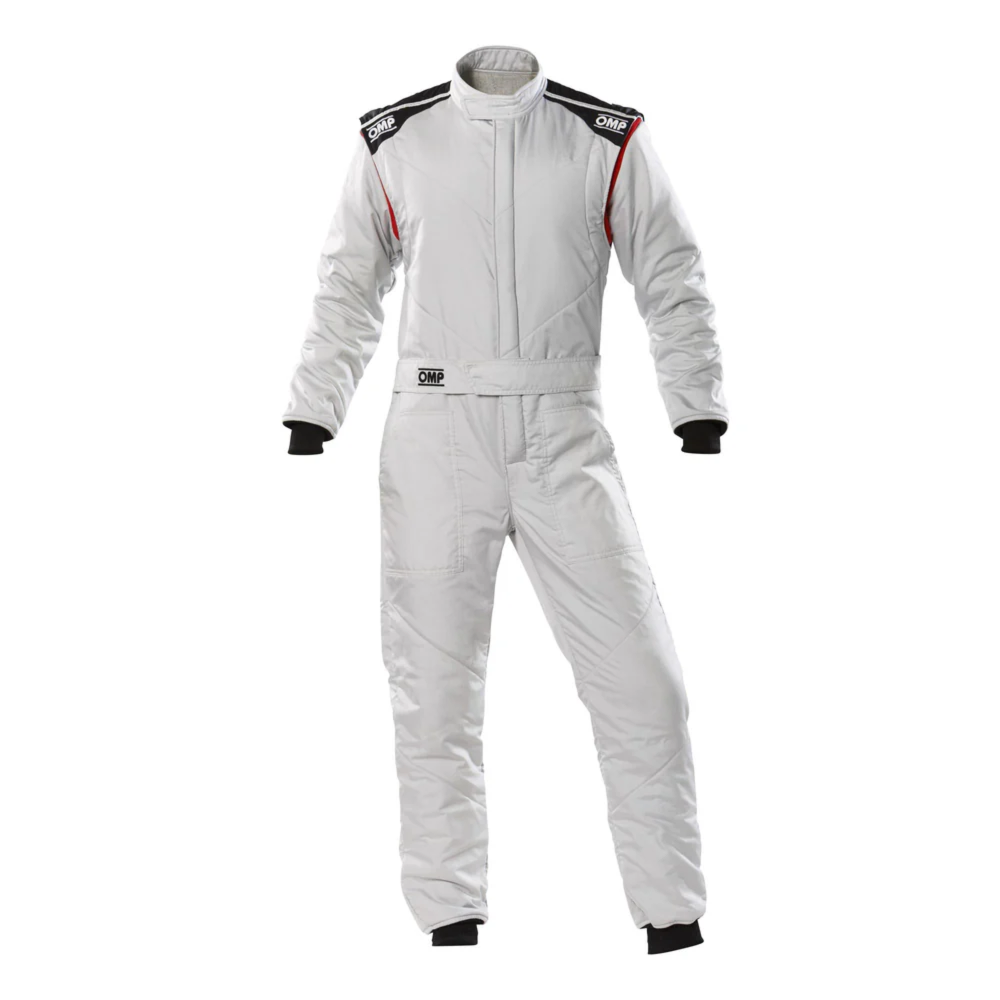 The silver OMP First-S Racing Suit.