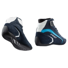 The navy and cyan OMP First v2 Racing Shoes showing the heel and the sole.