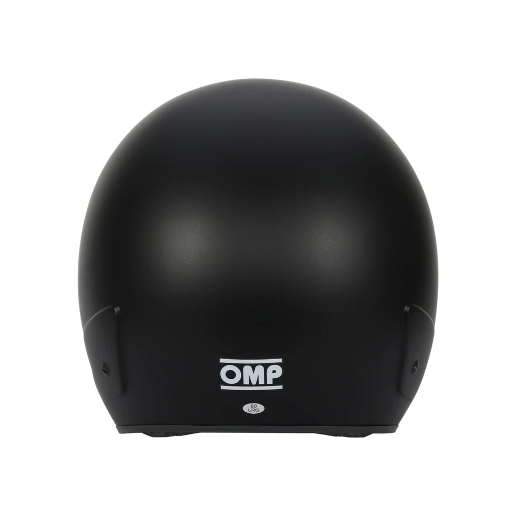 The back of the flat black OMP GP-I Open Face Racing Helmet - SA2025.