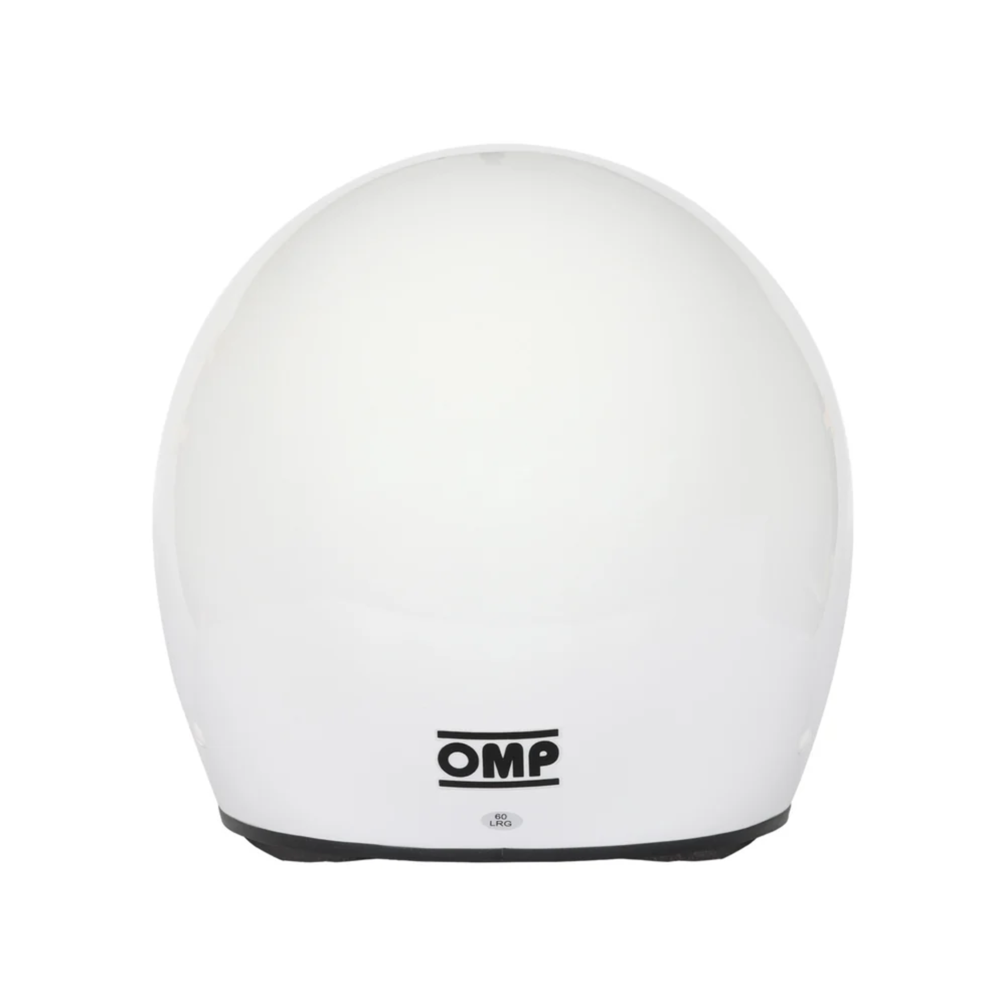 The back of the white OMP GT-EV Racing Helmet - SA2025.