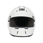 The front of the white OMP GT-EV Racing Helmet - SA2025.