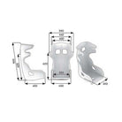 The dimensions of the OMP HTE Evo Carbon Racing Seat.