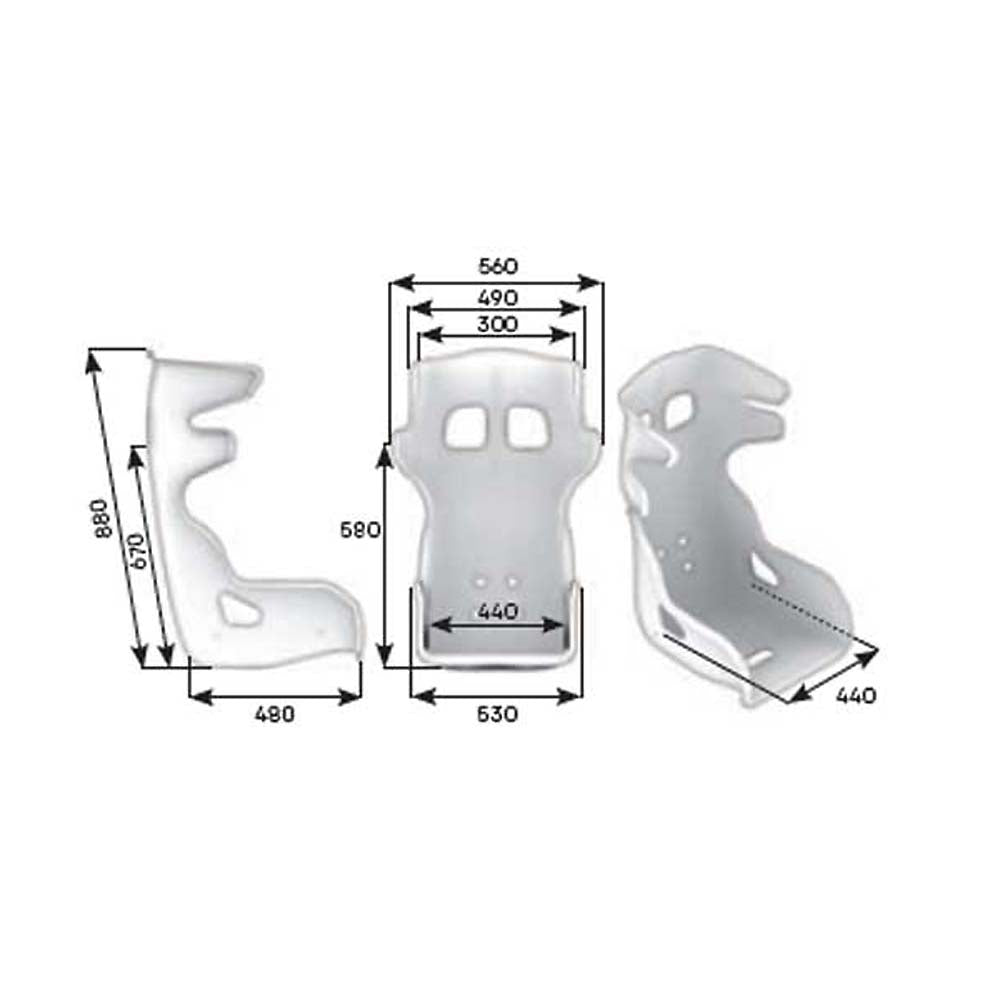 The dimensions of the OMP HTE-R XL Racing Seat.