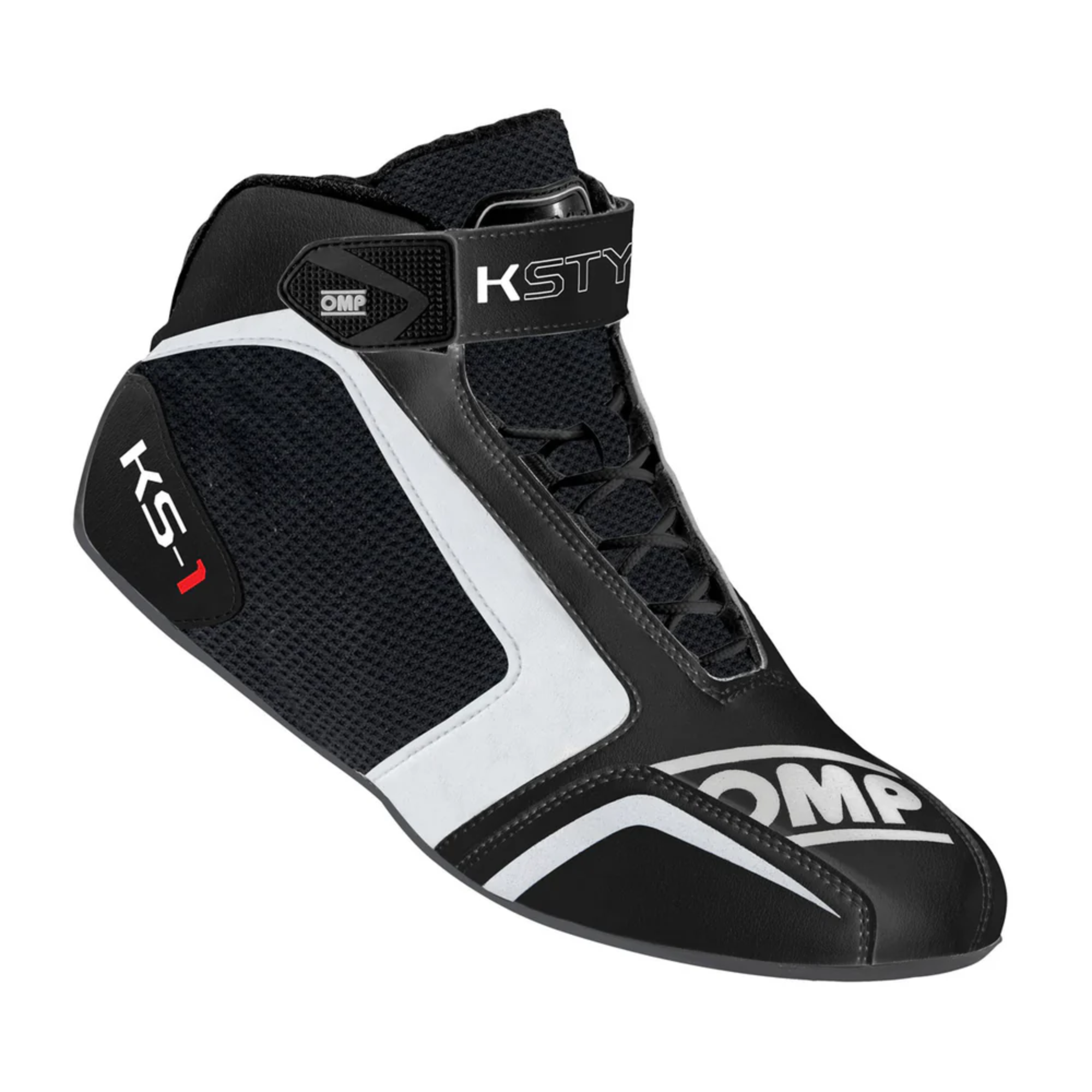 The black and white OMP KS-1 Karting Shoes from OMP.
