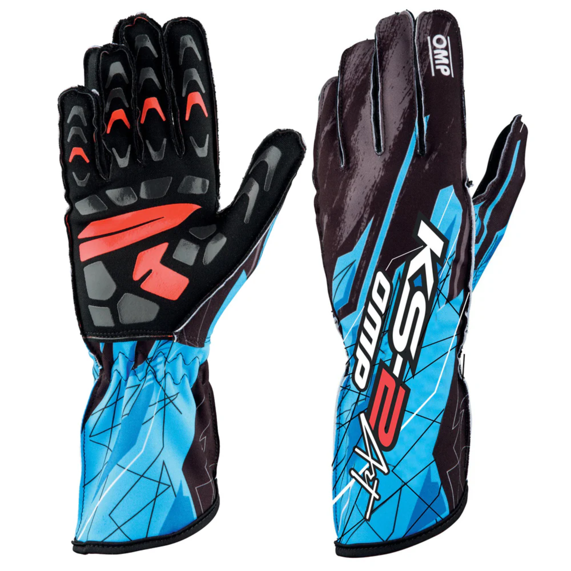 The black and cyan OMP KS-2 Art Karting Gloves - Old Model.