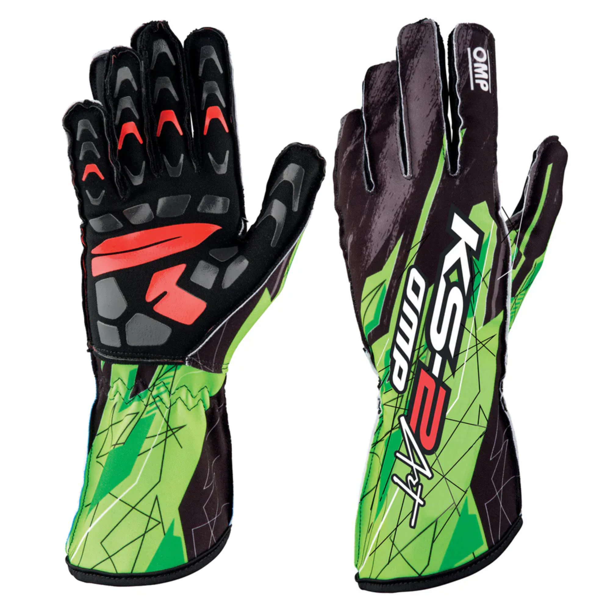 The black and green OMP KS-2 Art Karting Gloves - Old Model.