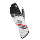 A single white, black and white OMP KS-2 Art Youth Karting Glove.