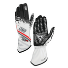 The white, black and red OMP KS-2 Art Youth Karting Gloves.