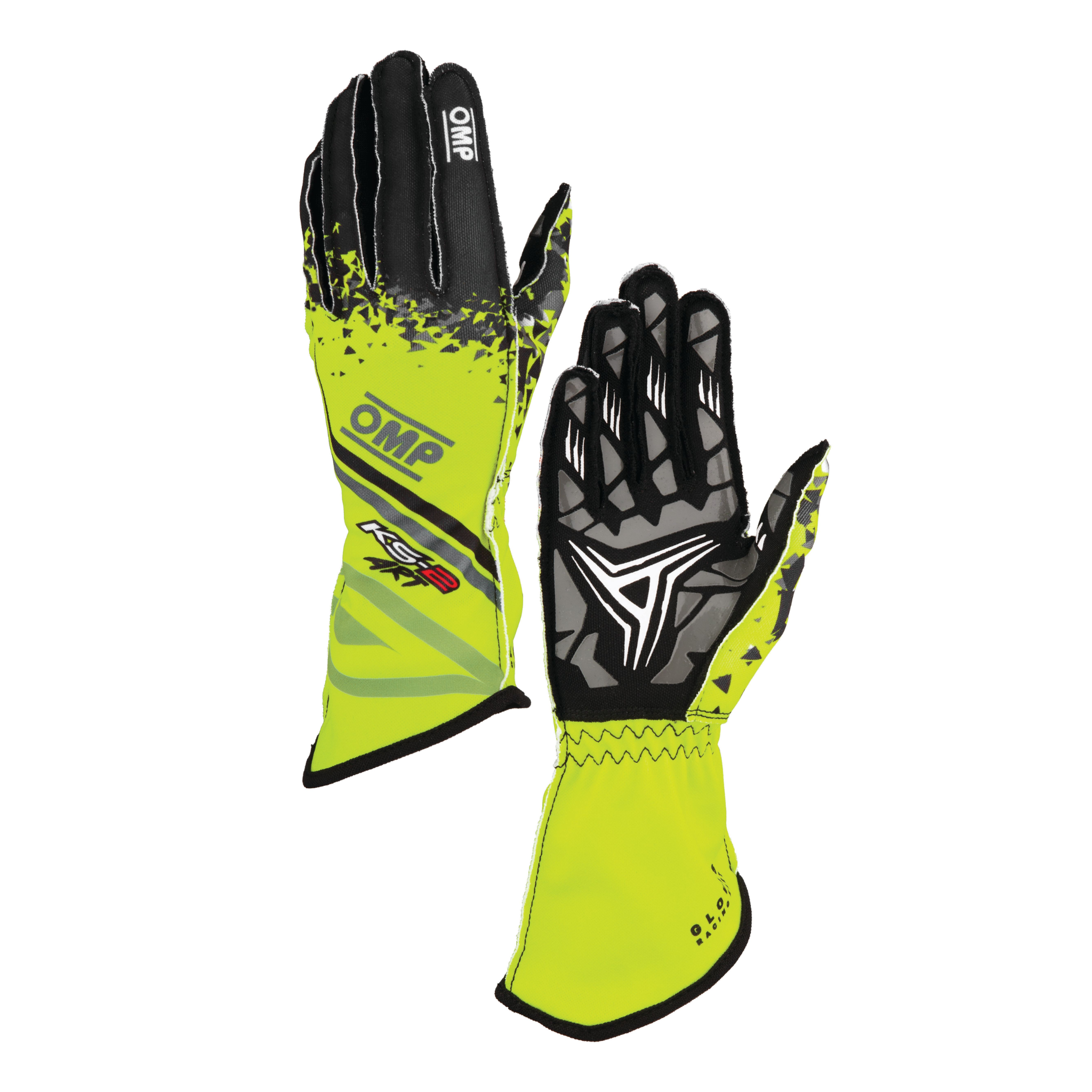 The yellow and black OMP KS-2 Art Youth Karting Gloves.