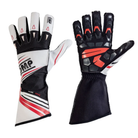 The back and palm (front) of the white, red and black OMP KS-2R Youth Karting Gloves - 2021 Model.