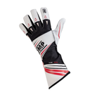 The white, red and black OMP KS-2R Youth Karting Gloves - 2021 Model.