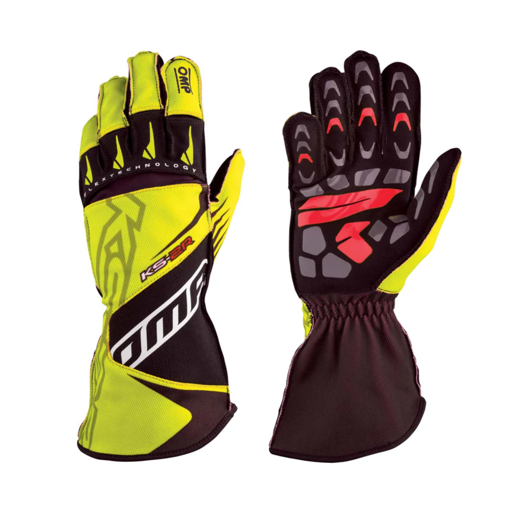 The yellow and black OMP KS-2R Youth Karting Gloves.