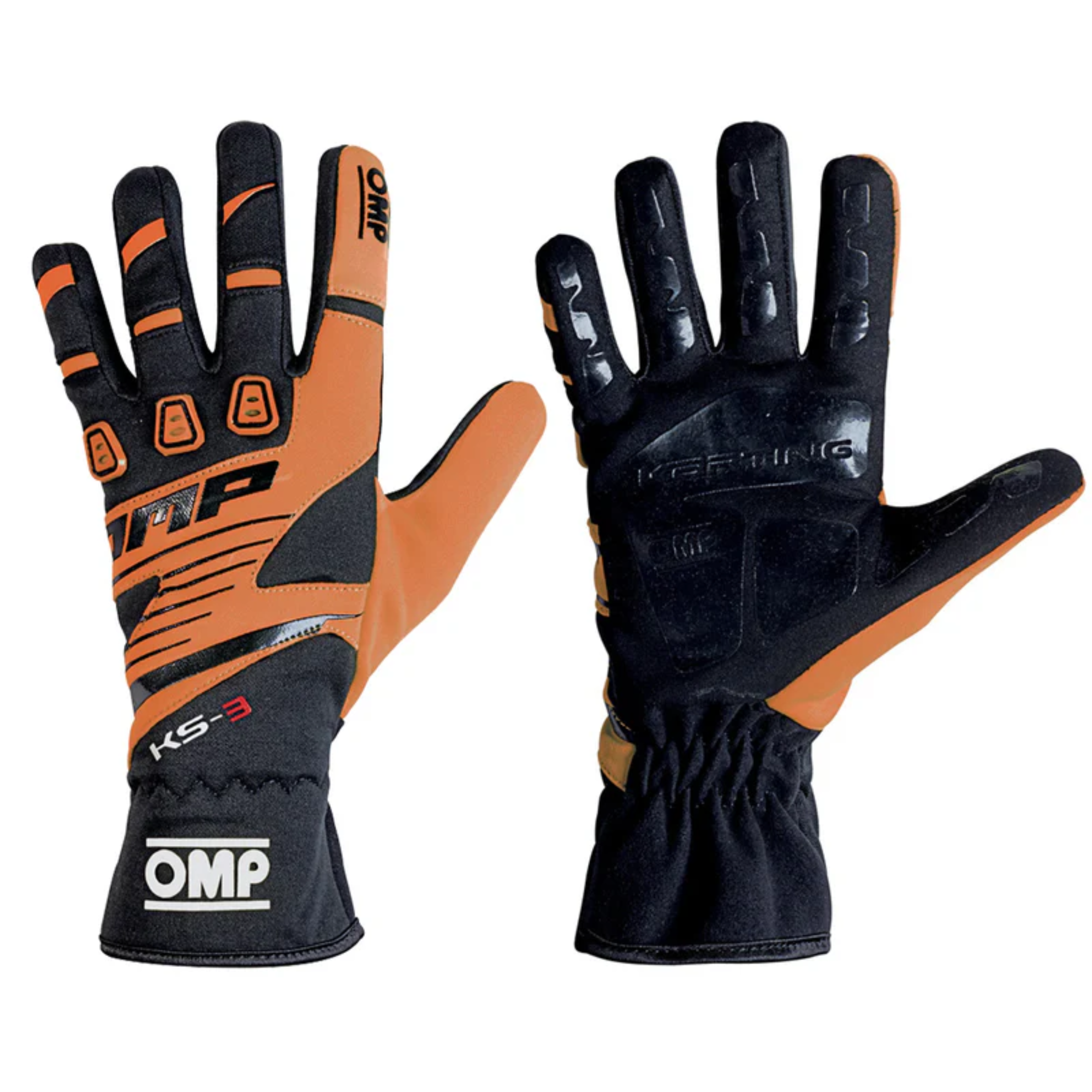 The black and orange OMP KS-3 Karting Gloves.