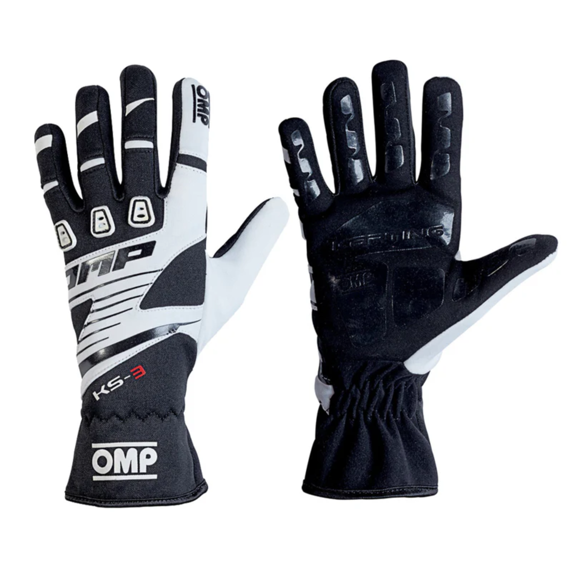 The black and white OMP KS-3 Karting Gloves.