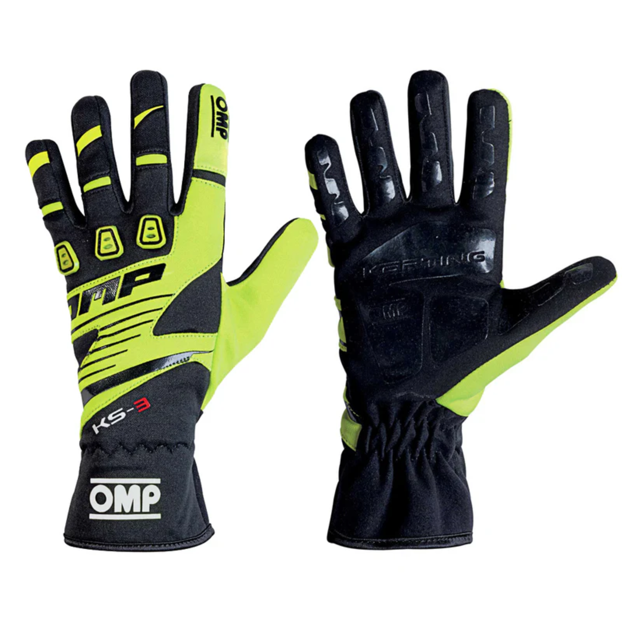 The black and yellow OMP KS-3 Karting Gloves.