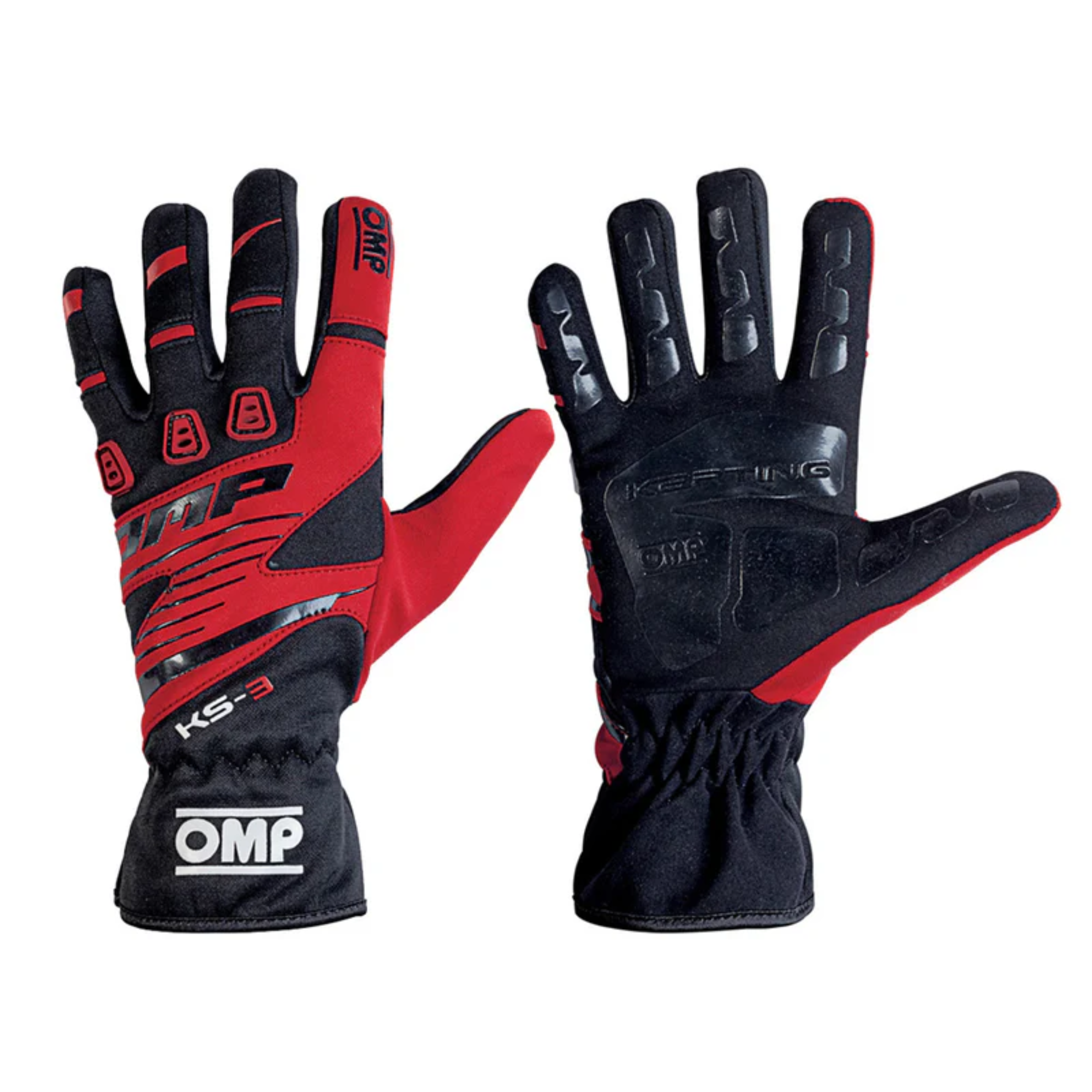 The black and red OMP KS-3 Youth Karting Gloves.