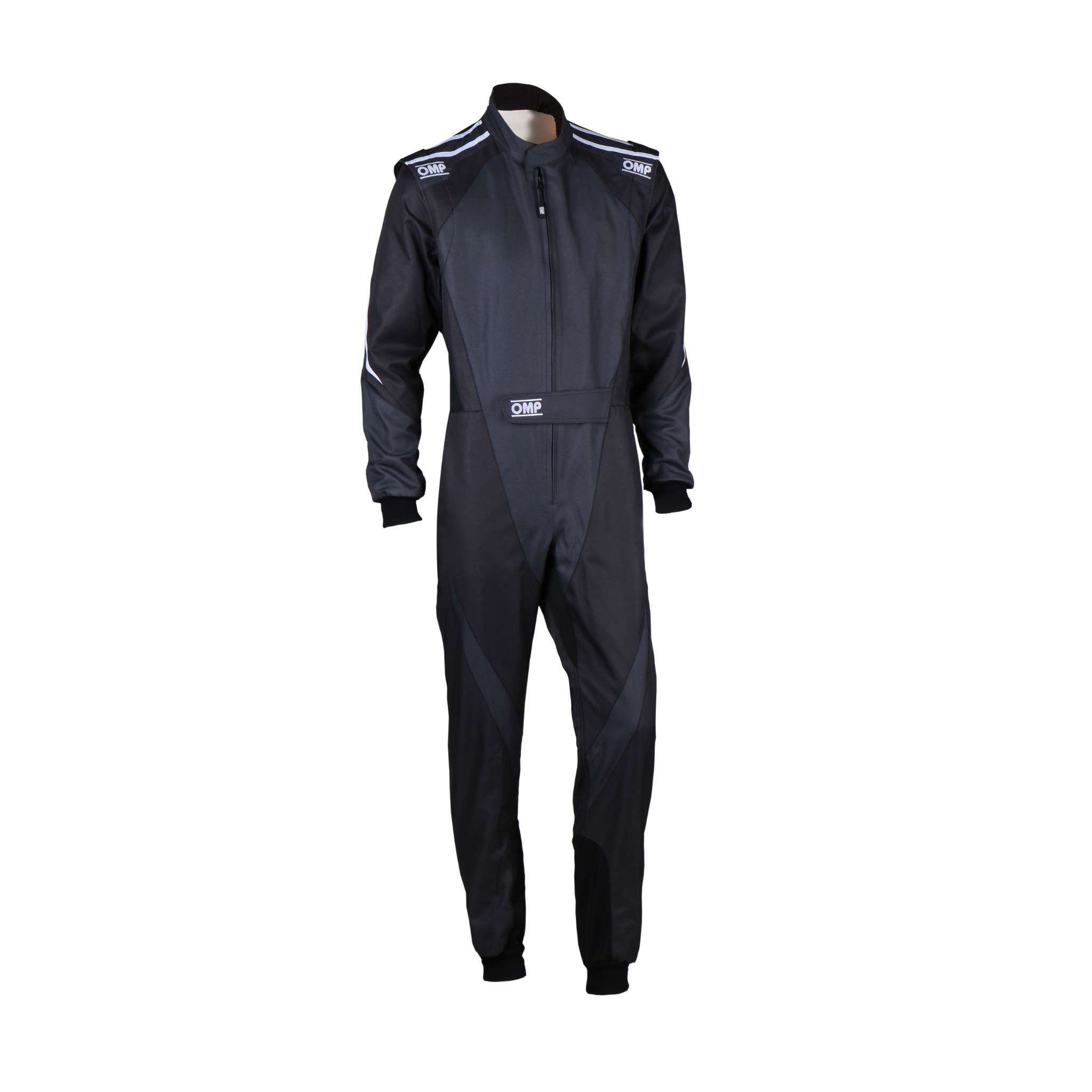 The black and anthracite OMP KS-3X Youth Kart Racing Suit.