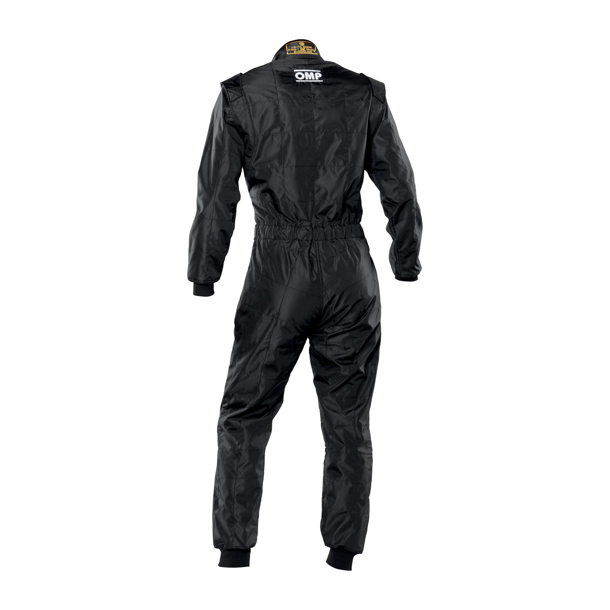 The back of the black OMP KS-4 Youth Kart Racing Suit.