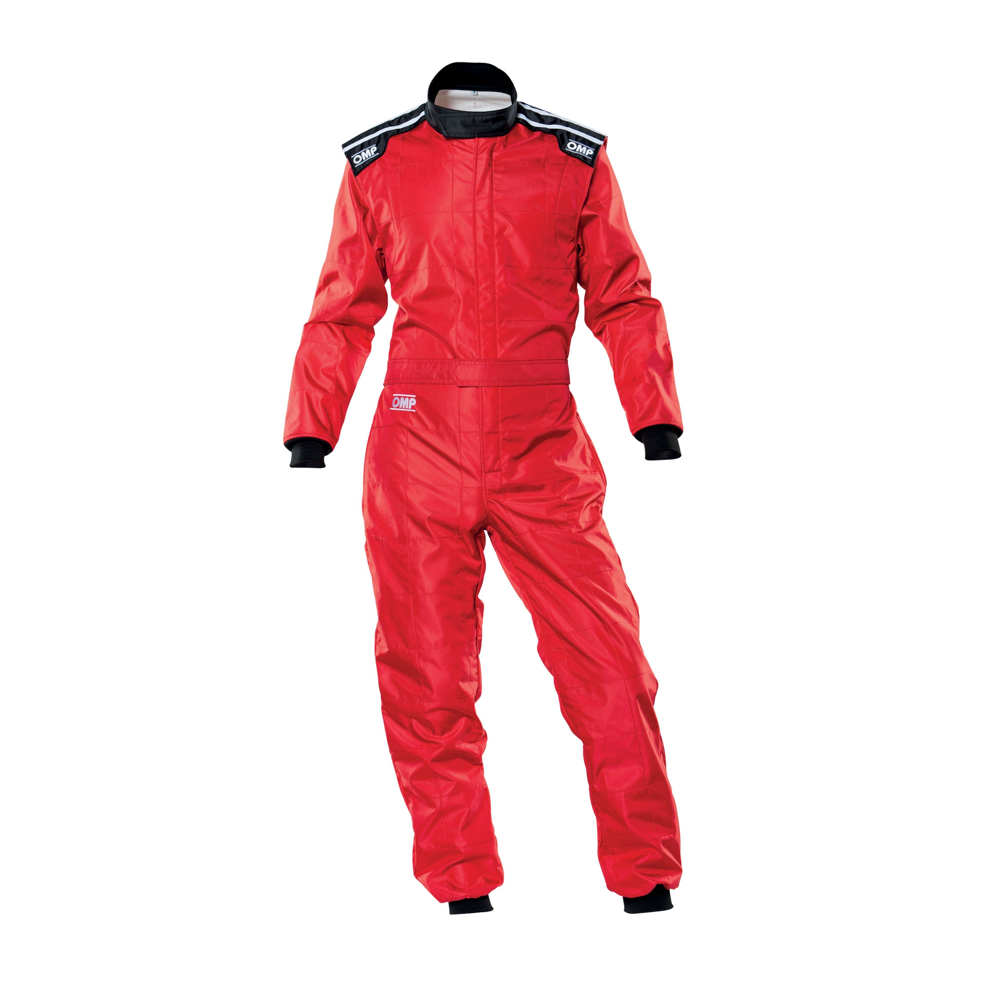 The front of the red OMP KS-4 Youth Kart Racing Suit.